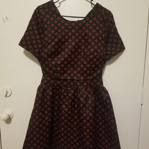 Red Checked Black Swing Dress